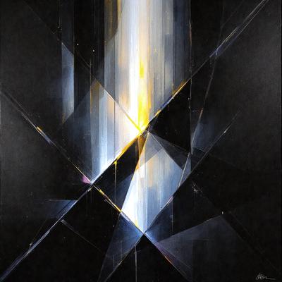 The primary subject of the image is a painting of a yellow and blue striped structure. The setting is a dark background, which contrasts with the bright colors of the painting. The visual style is a combination of digital art and illustration, creating a unique and eye-catching piece of art. The dominant colors are yellow and blue, which evoke a sense of energy and vibrancy.